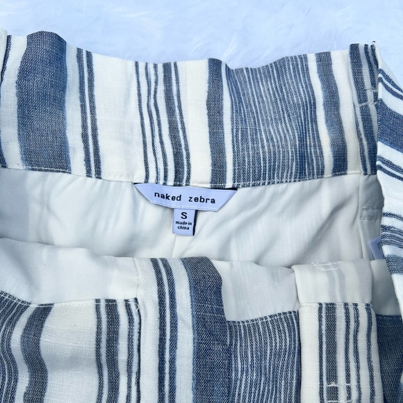 Naked Zebra Blue & White High Waist Striped Shorts - Picture 4 of 6